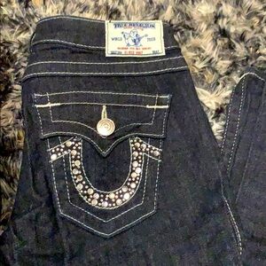 True Religion jeweled pocket dark wash jeans